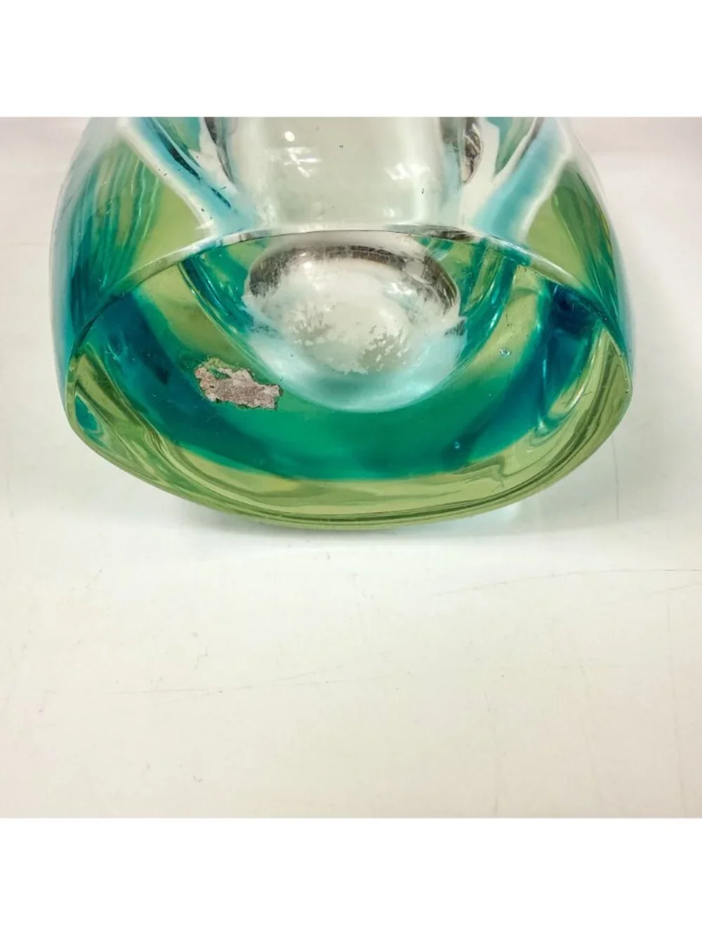 Murano Sommerso Art Glass Blue Green Trumpet Biomorphic Flared Vase 14